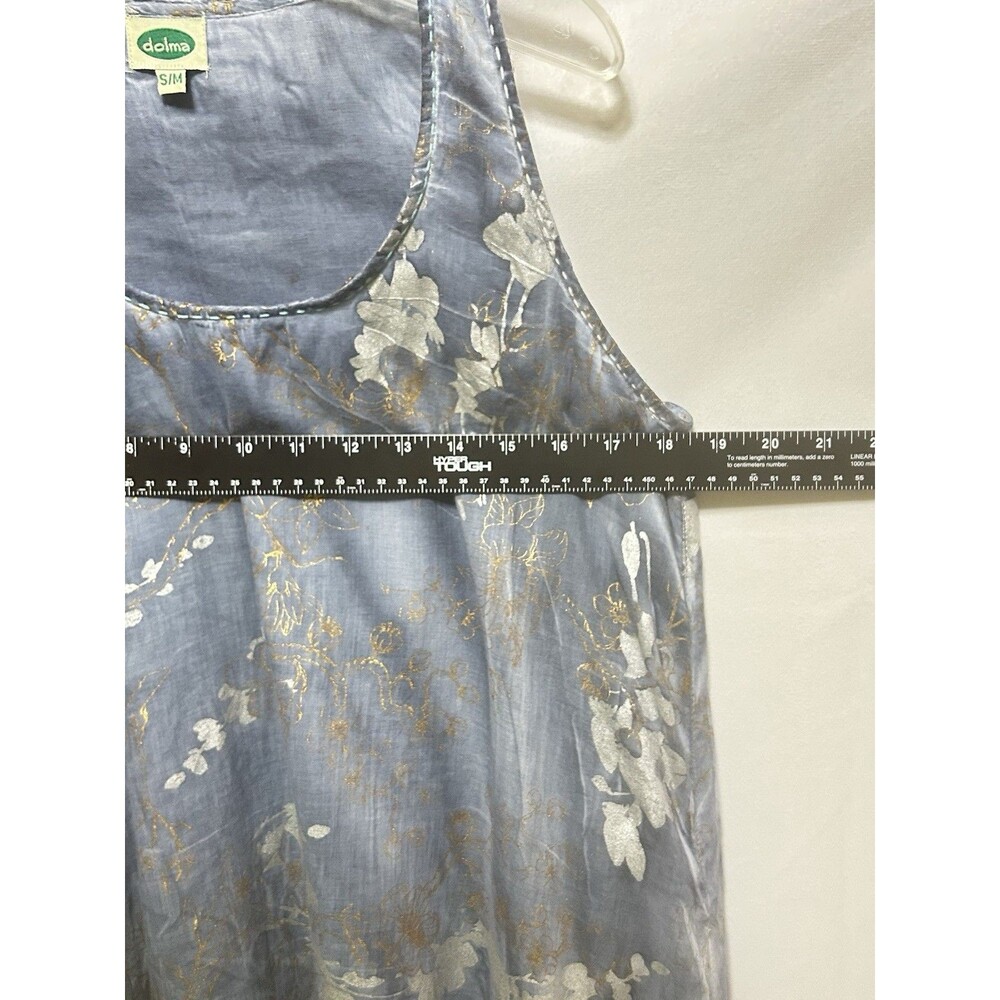 Dolma Womens S/M Blue Sleeveless Cotton Gold Outlined Dress - Picture 3 of 11